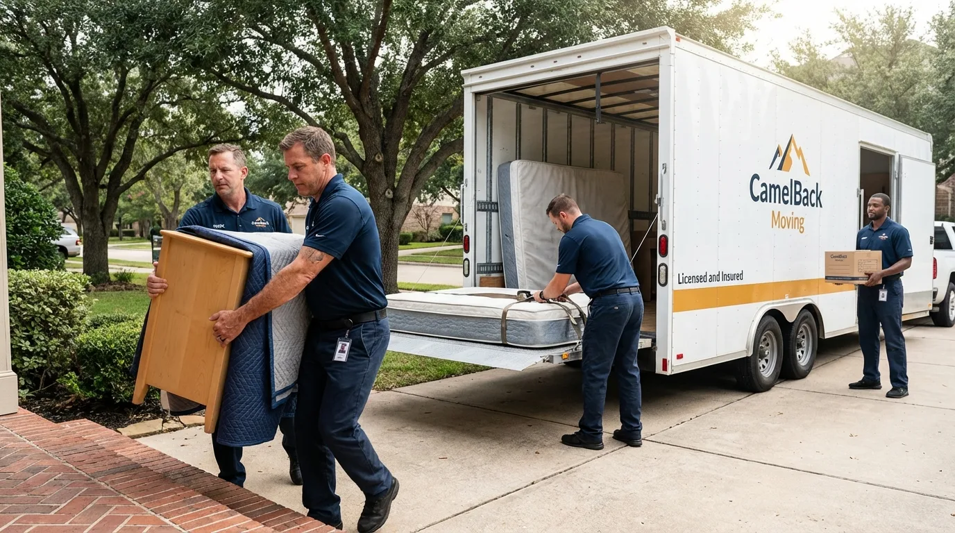 Crew loading residential truck for cross-state move from Merrimac, MA