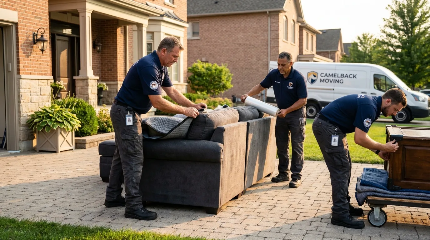 Large estate moving crew wrapping furniture in Merrimac, MA